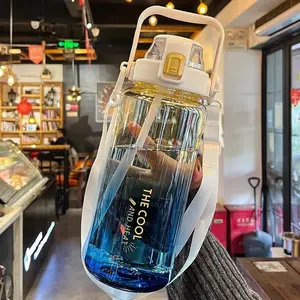 Women's High-Capacity Gradient Color Water Bottle, Durable Plastic Cup with Scale & Straw, Ideal for Summer Sports, Model Xinghao Yb-0838