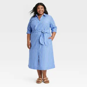 Women's Long Sleeve Tie-Front Midi Shirtdress - Universal Thread