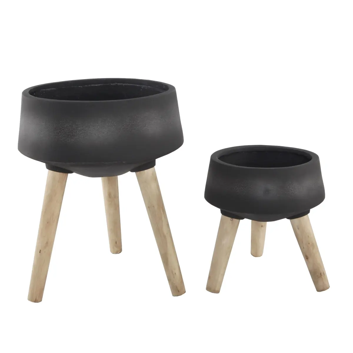 Flora Bunda CTF016E2-MTBK Fiberglass Planters (Set of 2) - 15in & 11.5in Sizes, 15x15x22 Dimensions, 16.5lb Weight, Artisan-Handcrafted, Planters with Legs, Base Stand, Floor-Standing, Room Decor, No Drainage Hole, Indoor Use Only