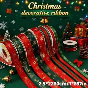 Christmas Theme Decorative Ribbon, Colorful Christmas Tree Decoration, Gift Wrapping Holiday Ribbon, Festive Xmas Ornament