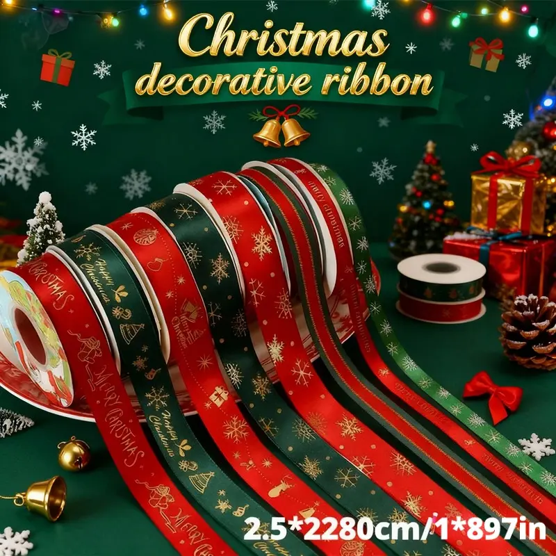 Christmas Theme Decorative Ribbon, Colorful Christmas Tree Decoration, Gift Wrapping Holiday Ribbon, Festive Xmas Ornament