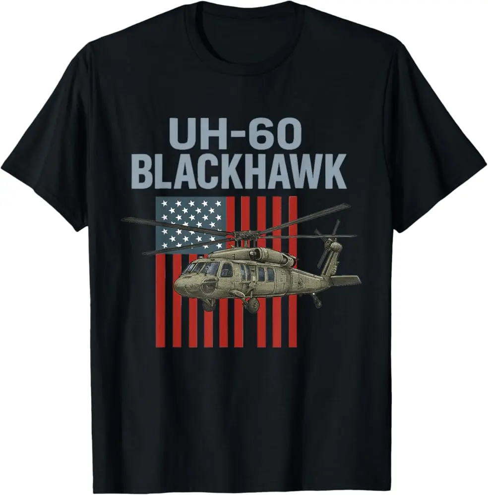 Uh-60 Blackhawk Military Helicopter Aviation American Flag T-Shirt