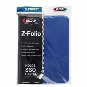 BCW Z-Folio Premium 9 Pocket Binder - Holds 360 Cards with Premium LX Leatherette Cover & Durable Zipper Closure for Card Collectors