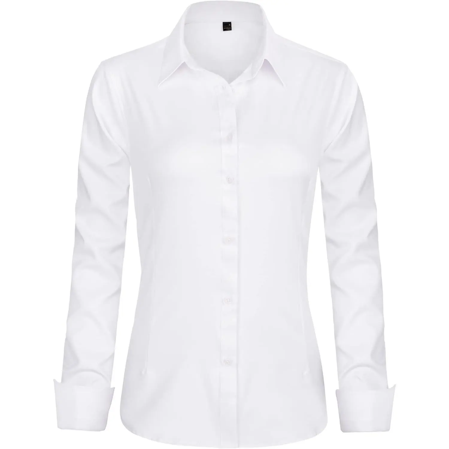 Women's Fitted Solid Button Down Shirt, Basic Collared Long Sleeve Wrinkle-Free Top for Casual Work, Minimalist, Longsleeves, Biker, Romance