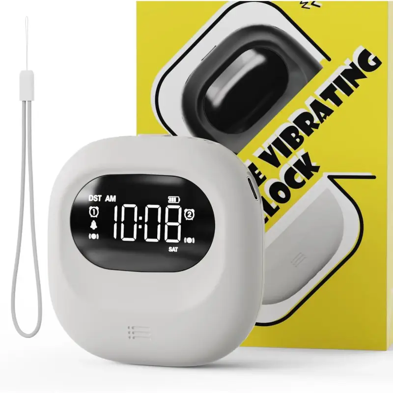 Adjustable Modern Rechargeable Vibrating Digital Clock - Bed Shaker Under Pillow, Loud Dual Alarms, Portable for Heavy Sleepers, Hearing Impaired/Deaf, Bedrooms Travel, DST, Decor