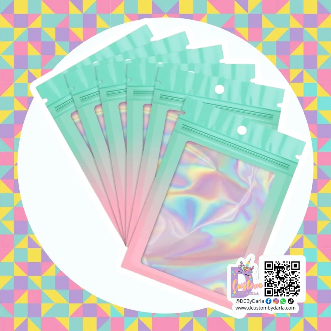 Aqua and pink Ziplock holografica 4x6in Aqua and pink Ziplock holografica 4x6in