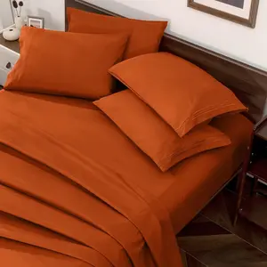 Burnt Orange Queen Size Sheet Set - 6 Piece Luxury 1800 Count Bedding Sheets & Pillowcases - 16 Inch Deep Microfiber Bedding Set - Soft & Wrinkle Bed Sheets