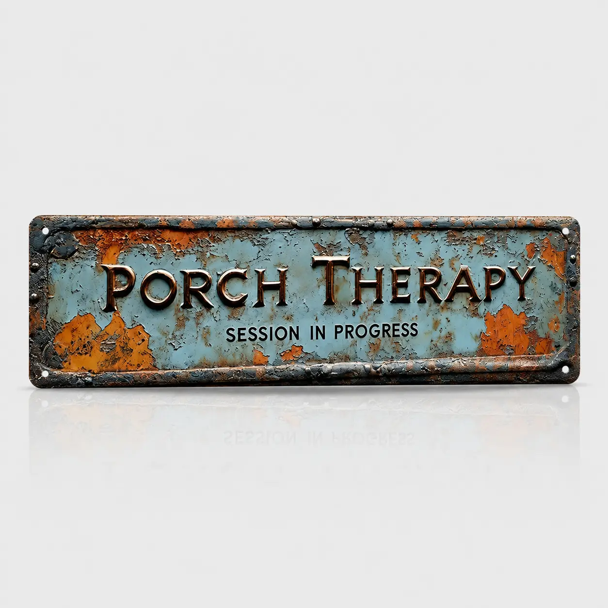 Vintage Metal Wall Sign - "Porch Therapy Session In Progress" 4x16 Inch, American Retro Rustic Look Home Decor, Outdoor Decor, Farmhouse Porch & Patio Plaque