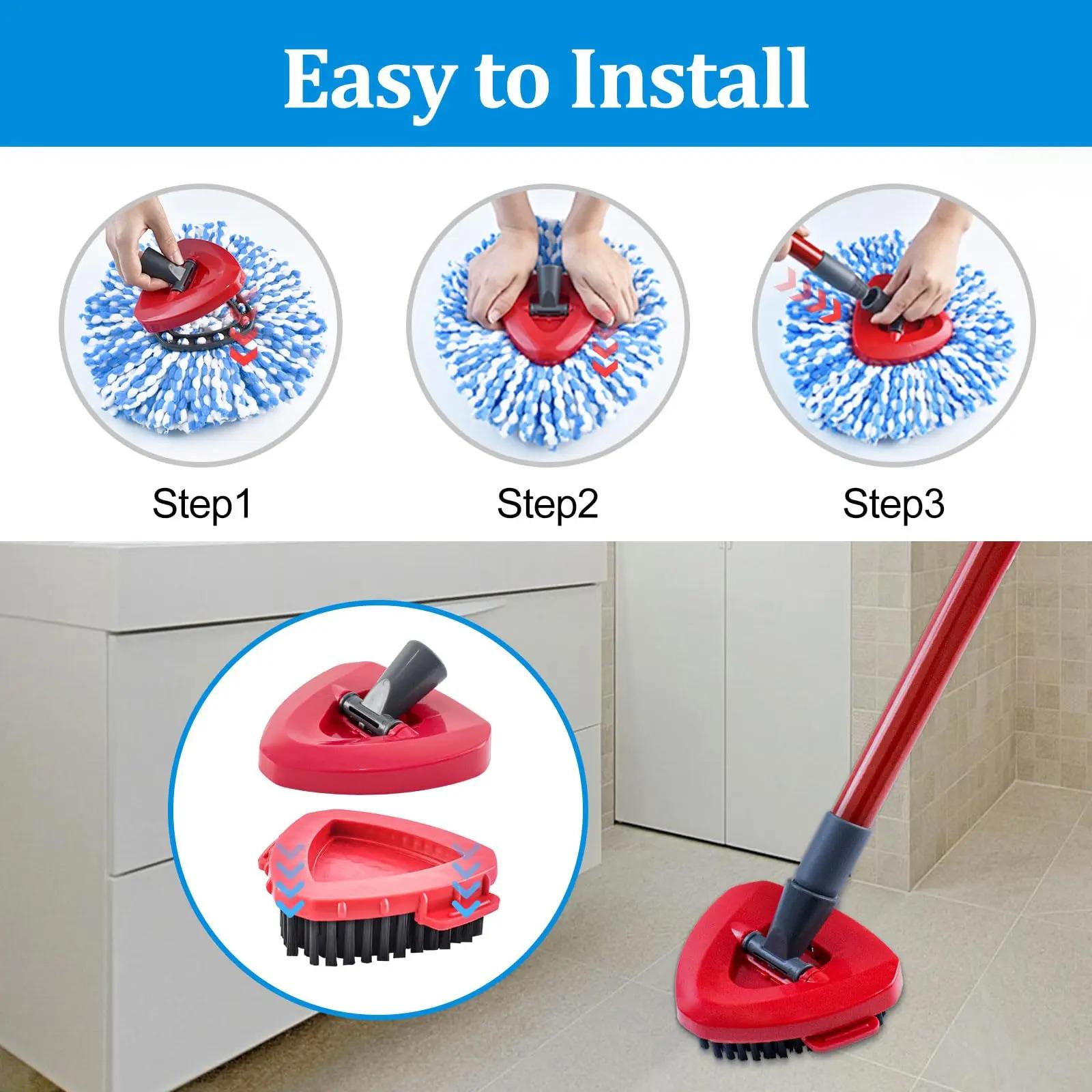 4 Pack Replaceable Mop Cloth with Deep Cleaning Brush & Handle Multi-Function Microfiber Mop Head Refills for Vileda Rinseclean
