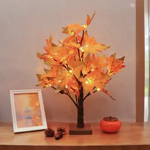 19.6"/22" 24 LED Artificial Maple Tree Light With Red Birds And Acorns For Autumn Thanksgiving Home Table Decor
