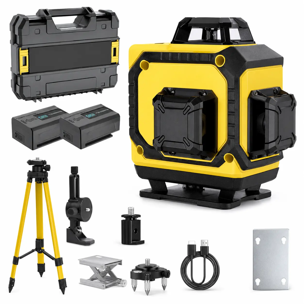 Electronic  Laser Level 360 Self Leveling, 4D Green Laser Level Self Leveling Laser Level Tool Kit with Tripod, Wall Mount & Carrying Case, Multi Directional Cross Line Laser for Construction, Rechargeable Green Laser 3x360° Cross Line Lazer Leveler