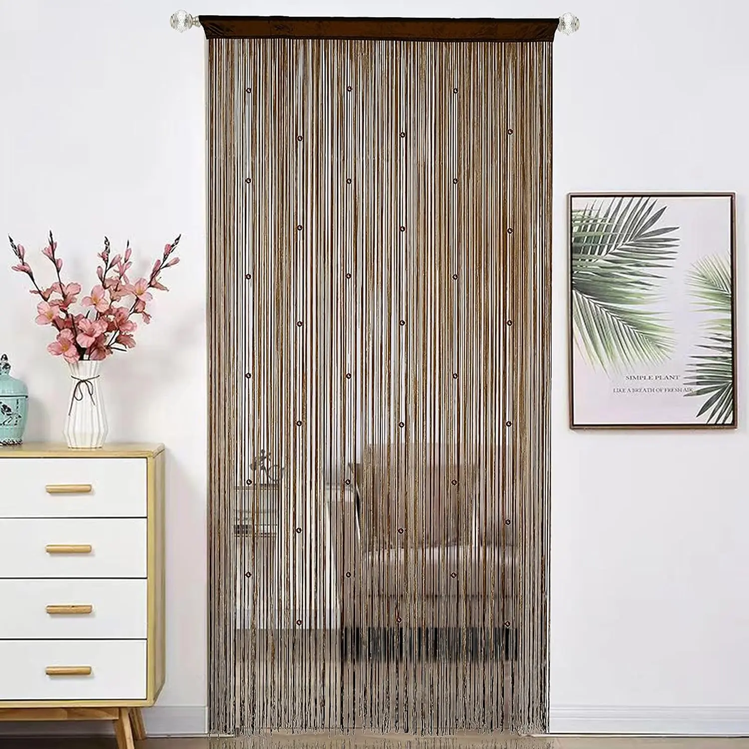Dense String Beaded Door Curtain - Easy Install Door Rod Pocket Curtain, 39inch (100x200cm) Coffee, Ideal for Living Room Decor & Bedroom Backdrop, Wall Hanging Doorway Divider, Hippie Window Closet Accessory