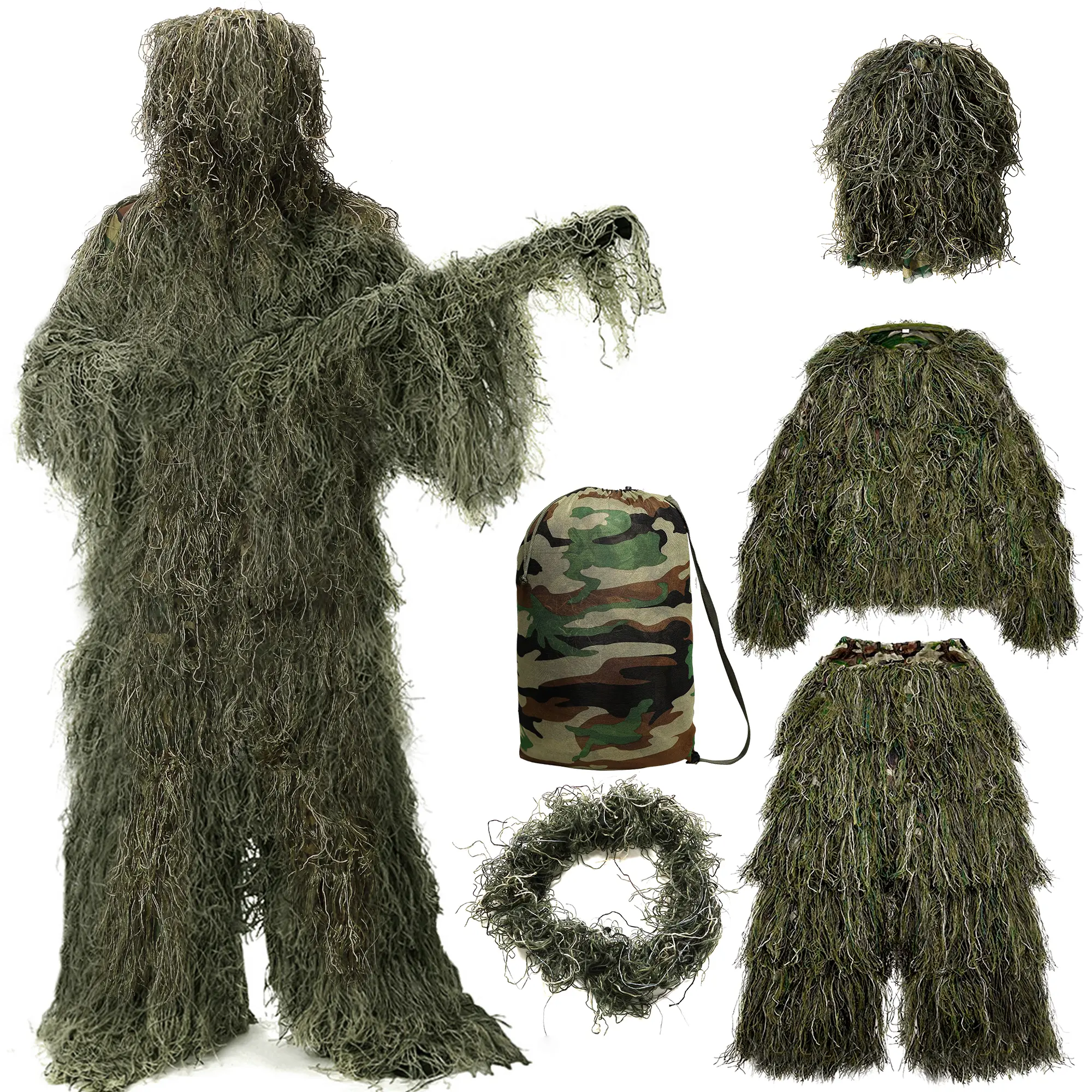 ABORON 5 in 1 Ghillie Suit, 3D Camouflage Hunting Apparel w/Jacket, Pants, Hood, Carry Bag for Adults/Youth, S/M/L/XL/XXL #Halloween costume ideas