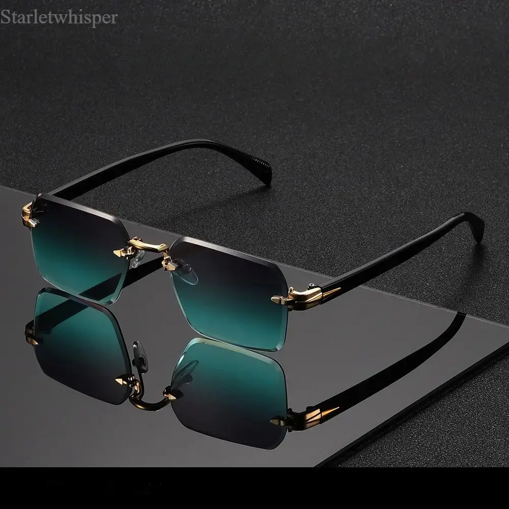 Retro Rectangle Men's Sunglasses - Rimless Vintage Fashion Eyewear Shades, Cool Glasses with UV Protection for Driving/OOTD, Luxury Brand Casual Sun Glasses for Men