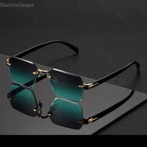 Retro Rectangle Sunglasses Men Fashion Vintage Rimless Shades Women Ins Trendy Luxury Brand Design Casual Sun Glasses