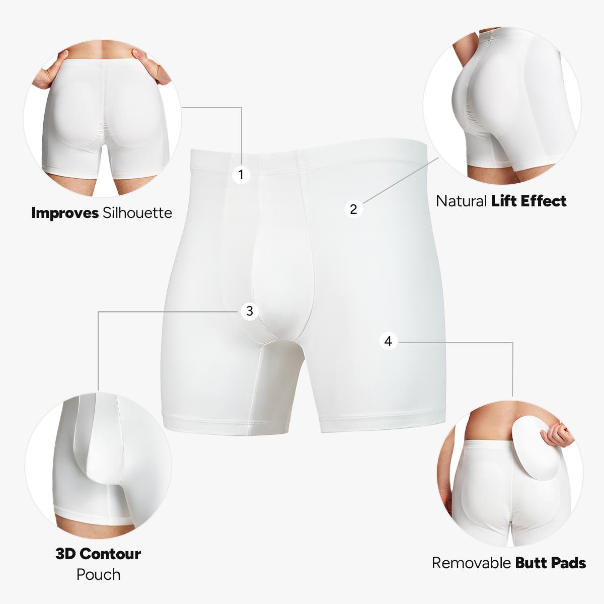【Nebility】Men’s 3D Butt Lift Enhancing Padded Boxer Briefs with Removable Hip Pads, Seamless Compression Underwear, High Elastic Waistband, 4-Way Stretch Breathable Fabric for Tummy Control & Daily Support,Moisture-Wicking,Menswear, fathersdaygift
