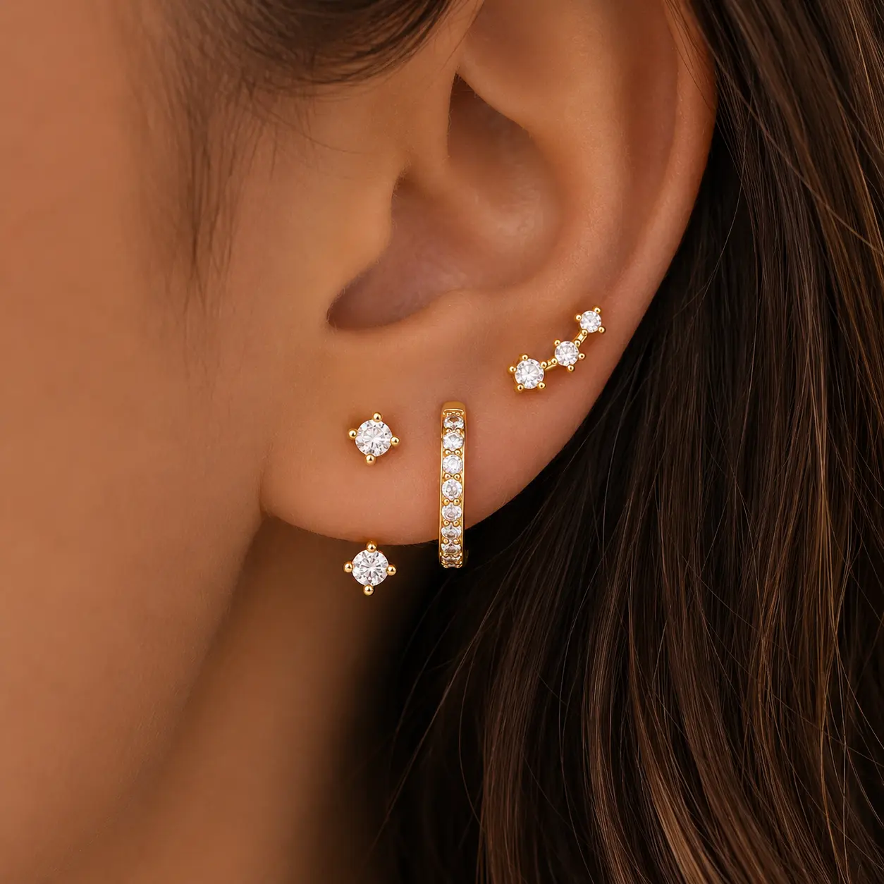 3Pairs/3Pcs Hypoallergenic Earrings for Women Trendy - 18K Gold Plated Stud Hoop Cartilage Earrings Set Small Earring Stacks for Sensitive Ears Non Tarnish Dainty Silver Earring