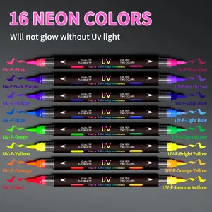 16-Color Dual-Tip Glow-In-The-Dark Marker Pen, Erasable Fluorescent Sign Pens, Ideal for Parties, Team Events, Surprise Gifts