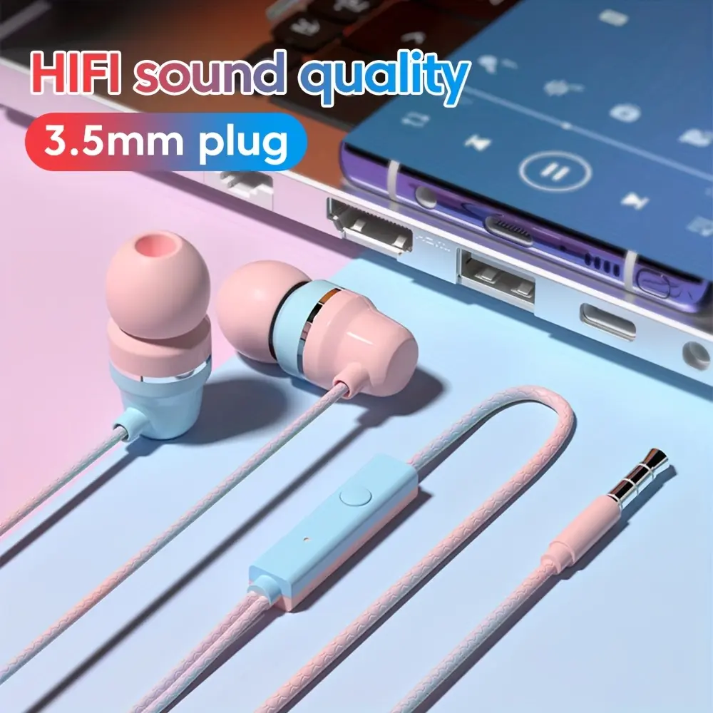 3.5mm Jack In-Ear Wired Headset, Hi-Fi Dual-Color Pod-Style Earbuds with Microphone, iPhone-Compatible for Phones, Laptops, Tablets, Hi-Fi In-Ear Headphones