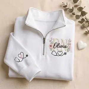 [MADE IN US] Embroidered Custom Registered Nurse Quarter Zip Sweatshirt, Personalized Name Nurse Sweatshirt,RN Graduation Tee, New Nurse Outfit, Nurse Gift
