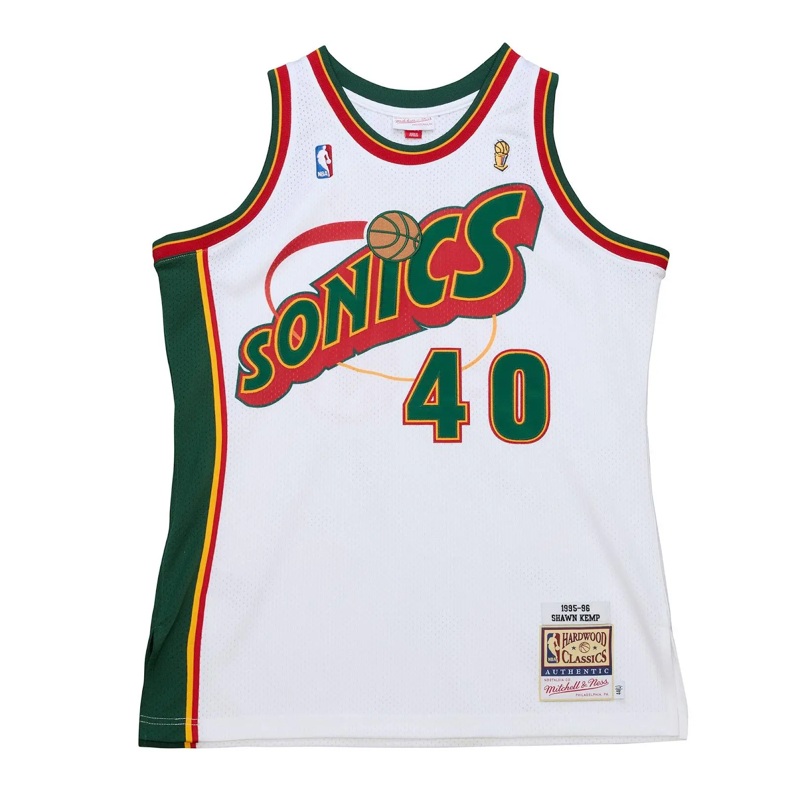 Shawn Kemp Seattle SuperSonics 1995-96 White Authentic Jersey NBA Throwback Basketball Hardwood Classics Fan Gear Mitchell & Ness