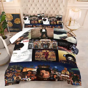 Michael Jackson poster pattern, including 1 blanket and 1 or 2 pillowcases without pillowcases, suitable as holiday birthday gifts, soft and durable, suitable for children and adult bedroom decorations, Blanket Set