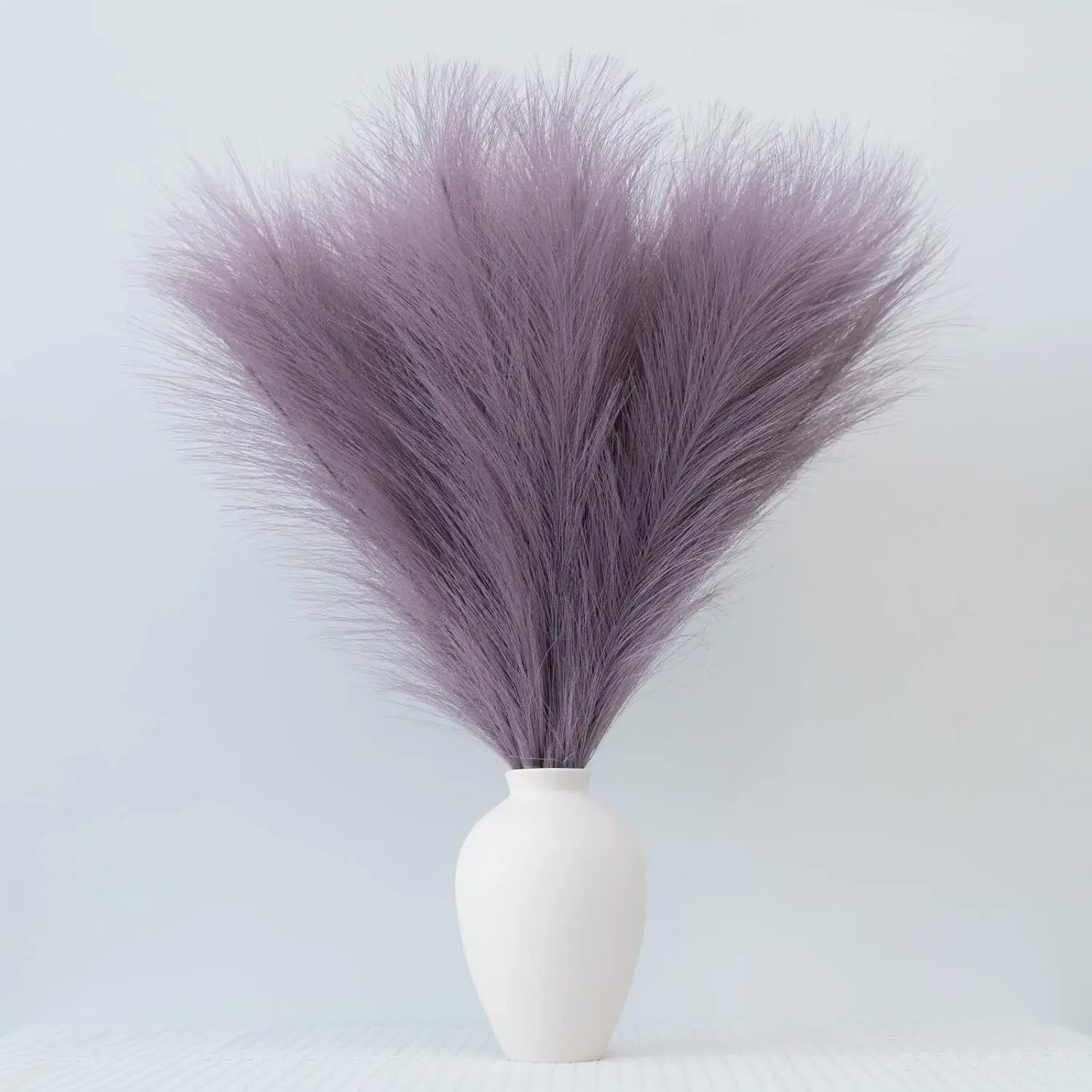 Pampas Grass Decor, Fluffy Faux Pampas Grass 6 Stem 18"/45cm Pompous Grass Small Flower Arrangement and Vase Filler for Boho Home Wedding Decoration (Light Purple)