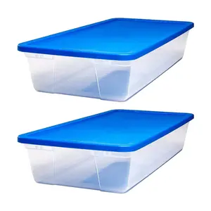 Homz Snaplock 41 Qt Stackable Plastic Storage Container w/ Lid, Blue (2 Pack)