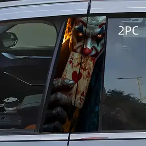 2pc Clown Car B Pillar Stickers, Cool Art Style, Heart a Card & Evil Clown Image, Easy to Apply, Durable Design for Cars Suv Mpv