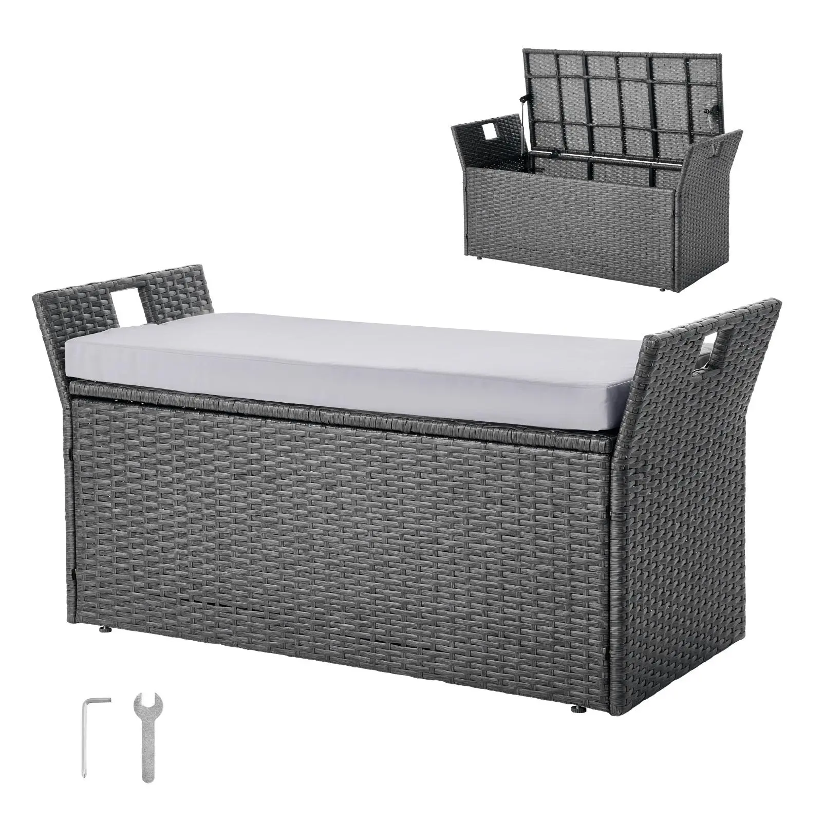 【DealsForYouDays】VEVOR Outdoor Storage Bench,2-Person PE Rattan Storage Bench40 Gal Deck Box with Cushion & Side HandleSupports up to 400 lbsOutdoor Seating & Porch Decor for Patio Garden Balcony,summerwins