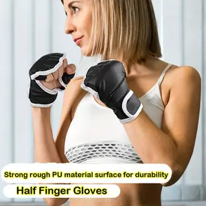 1 Pair Half Finger Boxing Gloves Breathable Shockproof Adult Wrist Support Finger Protection Gloves Durable Comfortable Training Gloves Perfect for Taekwondo Sanda Beginner Workout Fitness Outdoor Sports Training Gear