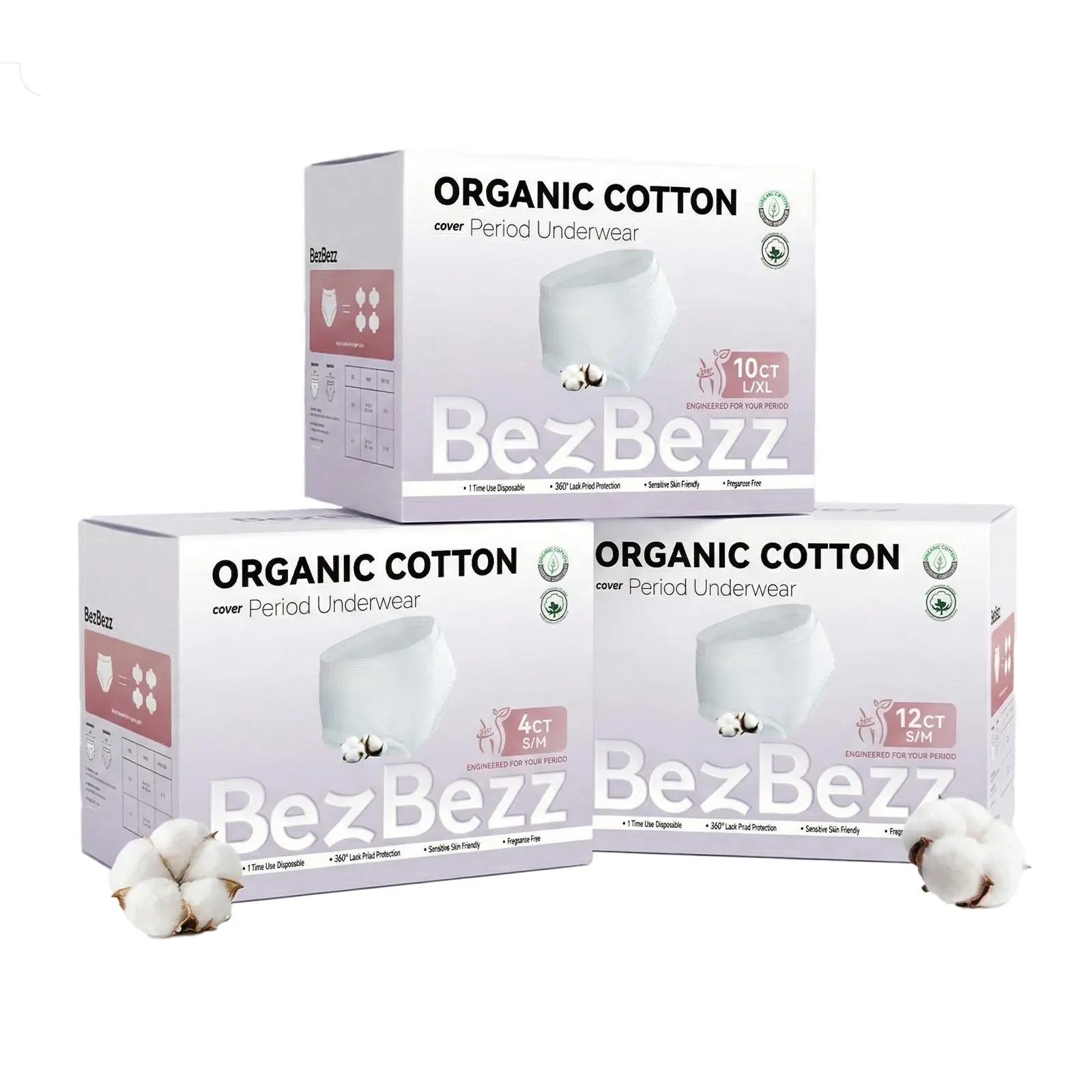 BezBezz Disposable Organic Period Underwear | Postpartum Maternity Overnight Panties, Leakproof for Heavy Flow