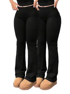 2pcs/Set Large Size Women's Casual High Yoga Pants Set   Elastic Waist Gym Workout Flare Leggings