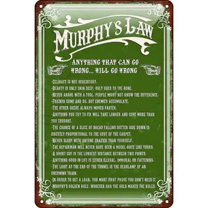 Vintage Green Tin Metal Wall Sign - Murphy's Law Chic Art Decor for Study Room, Kitchen, 12x8 in Home Decor Plaque