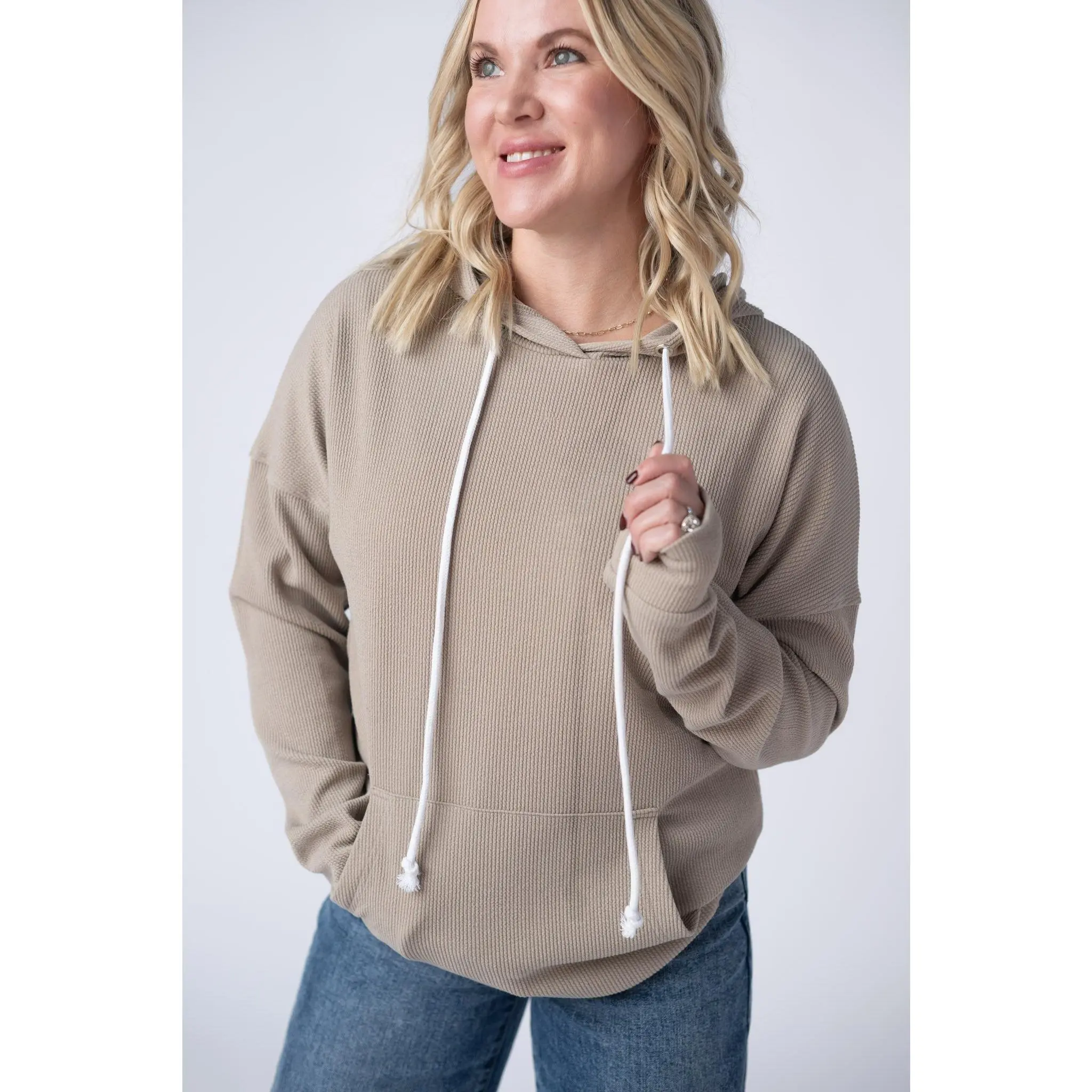 *Kacey Ribbed Hoodie - Mocha*