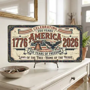 America 250th Anniversary License Plate, Vintage Patriotic Aluminum Vanity Plate