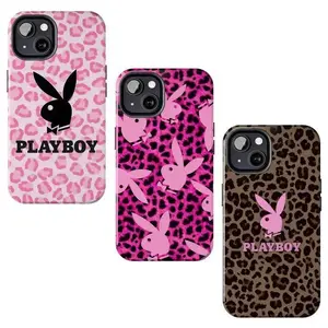 Pink Playboy leopard Themed Phone Case Premium Matte Texture Anti-Fingerprint For IPhone 17-11, Pro Max, Pro Plus, and Samsung S26-22 Protection Safety