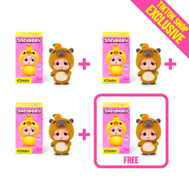 Starbox Sad Baby Animals Collectible Vinyl Plastic Mini Figurines Blindbox Bundle - 1-in-128 Super Rare Edition Included, BUY 3 GET 1 FREE