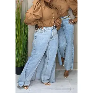 Vivian Denim Drama Skirt Jeans-Light Acid Wash