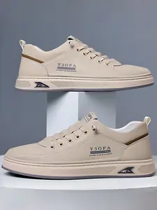 Men's Breathable Casual Sneakers, Comfortable Soft Sole, PU Leather Upper, All Season Wear, Korean Style Trendy Board Shoes