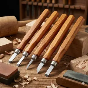 12pc Professional Wood Carving Set High Carbon Steel Chisels with Anti-Slip Handles Portable Woodworking Tools for Beginners DIY Sculpture Wood Projects Includes Canvas Storage Bag