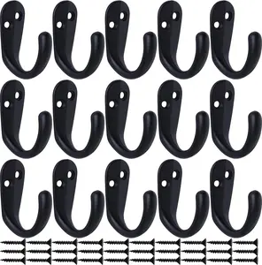 15Pcs Coat Hooks,Black Wall Mounted Single Prong Robe Hook for Hanging Towel Hooks with 30 Screws for Bags,Hat,Cap,Scarf,Cup,Home Supplies