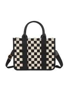 checkerboard pattern tote bag, tote bag for women, fashionable canvas shoulder bag for women, casual trendy versatile high-quality daily commuting bag, girl fashionable shopping bag, ladies purse