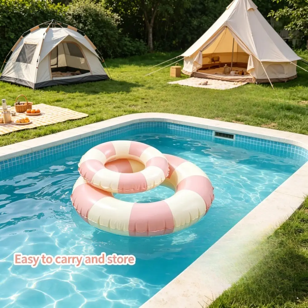 1 pc Inflatable pink and white striped swimming rings are available in 4 sizes, making them an ideal choice for summer pool play and beach party photography props.