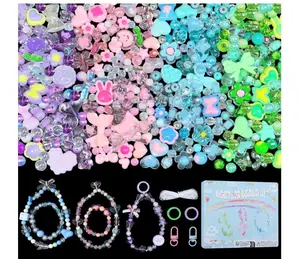 JoyJellies Bracelet Making Kit Assorted Acrylic Beads, 4 Colors Charms Keychain Making Kit with String Key Ring Clips Bow Heart Cute Beads for Bracelets Arts and Crafts Jewelry Making Kits