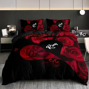 3pcs Heart Rose Letter Duvet Cover Set (1 Duvet + 2 Pillowcases), High Definition Print, Home Bedroom Dormitory Use, No Filling, Bedroom Bedding Set