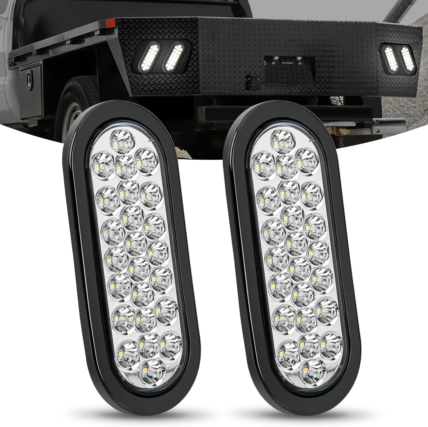 Nilight 6-Inch Oval 24LED Flush Mount Back-Up Lights, 2PCS 12V White Trailer Tail Lights with Grommets & Plugs, IP67 Waterproof, 2 Brightness for Trucks/RVs, Back Up Light