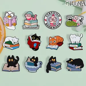 12pcs Cartoon Bookworm, Reading Animal Badge - Cute Enamel Brooch - Colorful Collar Metal Pin - Shirts, Bags, Fashion Accessories - Perfect Gift for Friends and Family Who Love Collecting