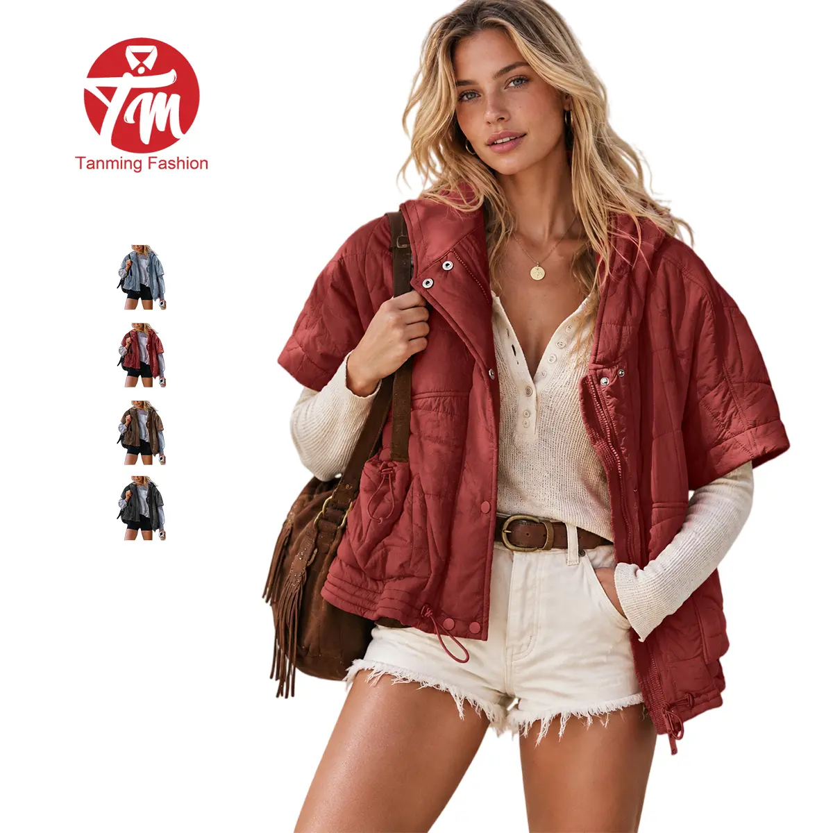 Tanming Women's Oversized Hooded Puffer Vest Quilted Zip Up Jacket Cropped Sleeveless Padded Coat Fall Winter Casual Outerwear with Pockets Womenswear