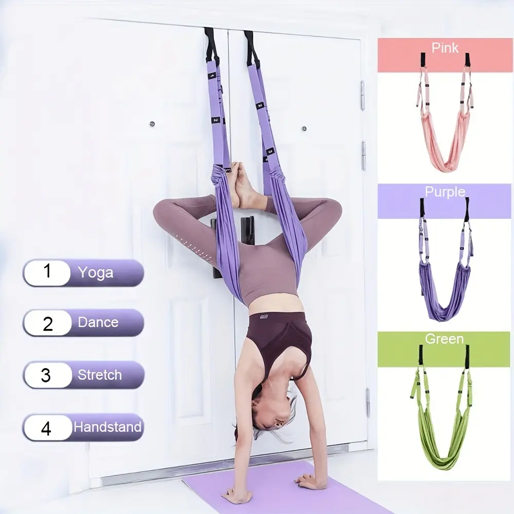 Door-Mounted Back Stretching Device, Adjustable Yoga Stretching Strap for Unisex Adults, Solid Color Traction Belt for Home Shoulder Training